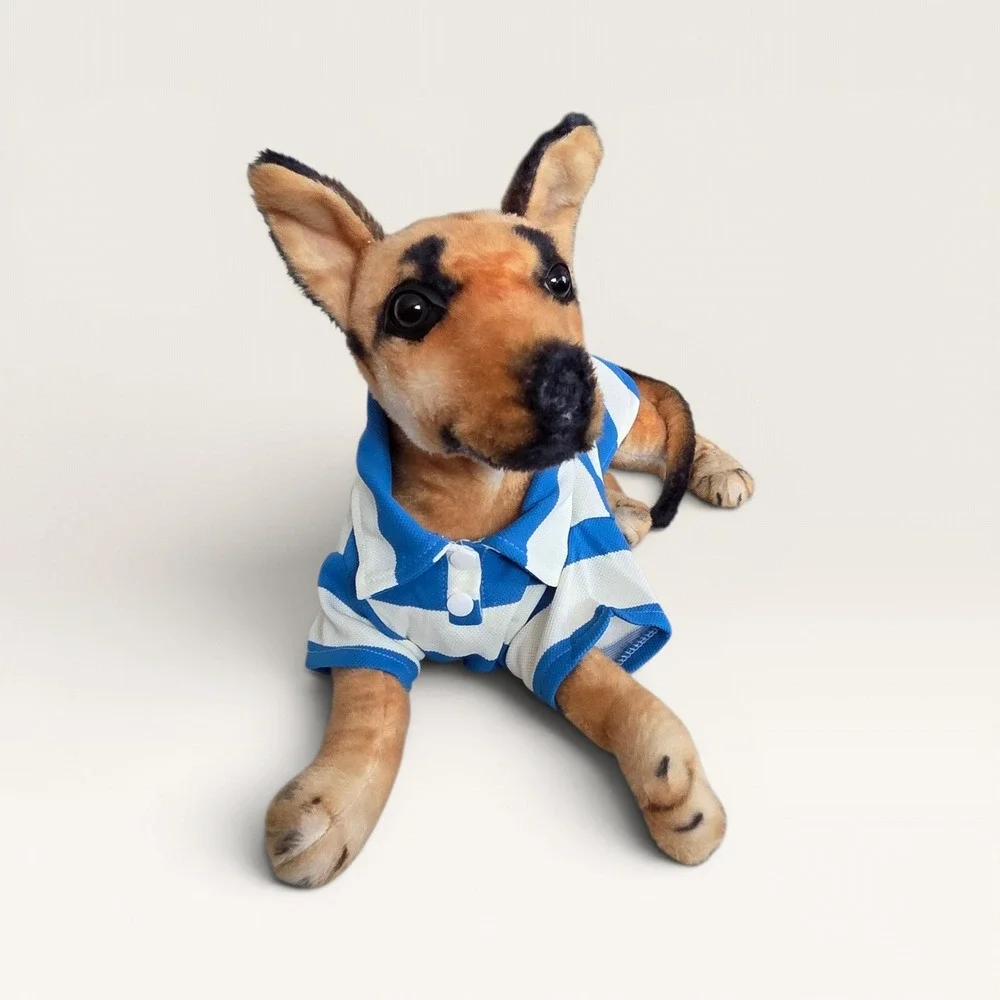Blue and White Striped Dog Polo Shirt Pet Apparel Size Small Medium
